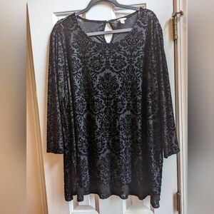 Velvet Black On Black Patterned Blouse